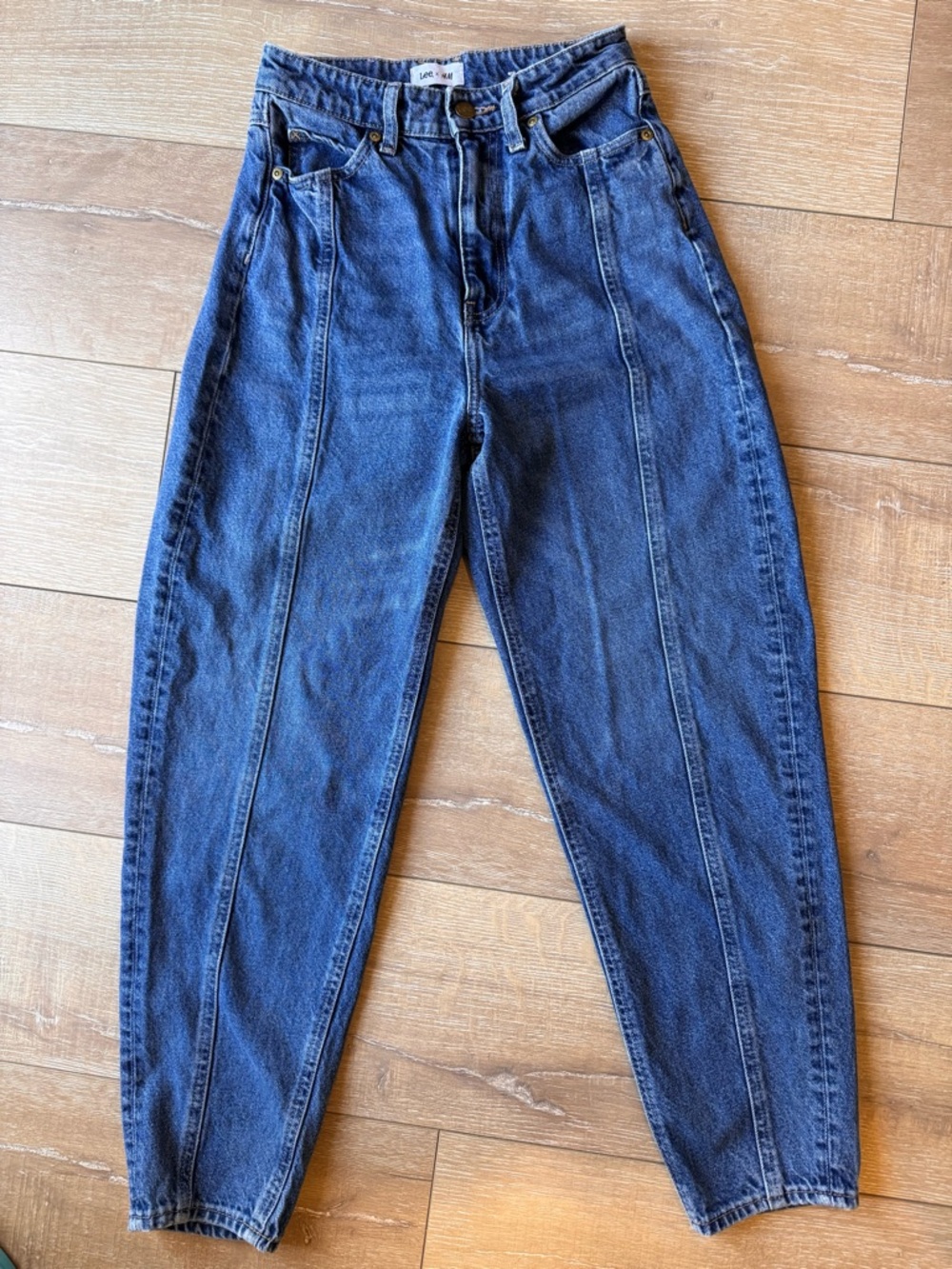 Lee Dark Blue High-Rise Tapered Jeans with Front Seams
